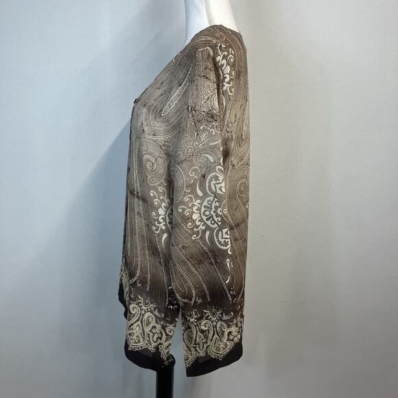 Nygard Collection Blouse Tunic size 14 Brown Paisley Sheer Career Church Modest - Picture 6 of 8